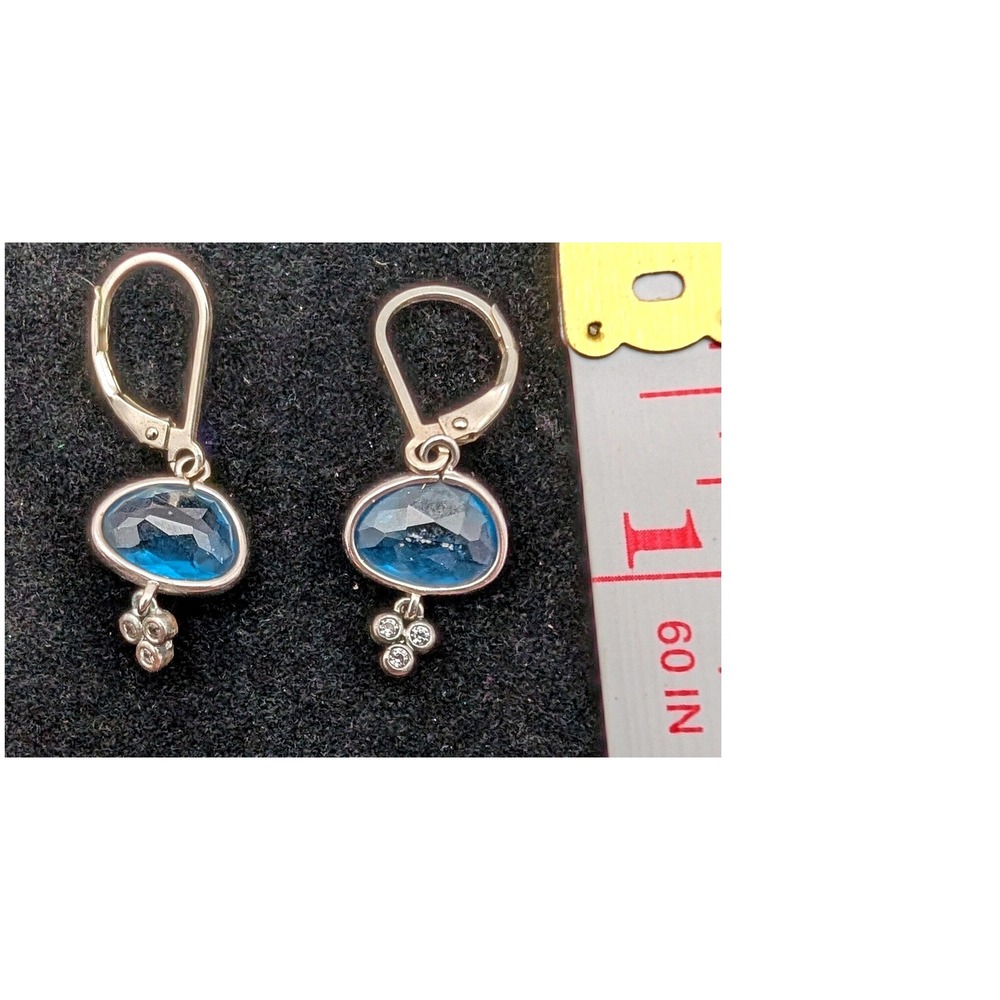 Sterling Silver 925 Blue Topaz Leverback Drop Earrings Infinity Mark 1 Inch